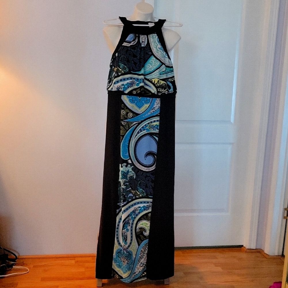 Chico's Black and Blue Paisley Maxi Dress Size 4 ( Chico Size 0)